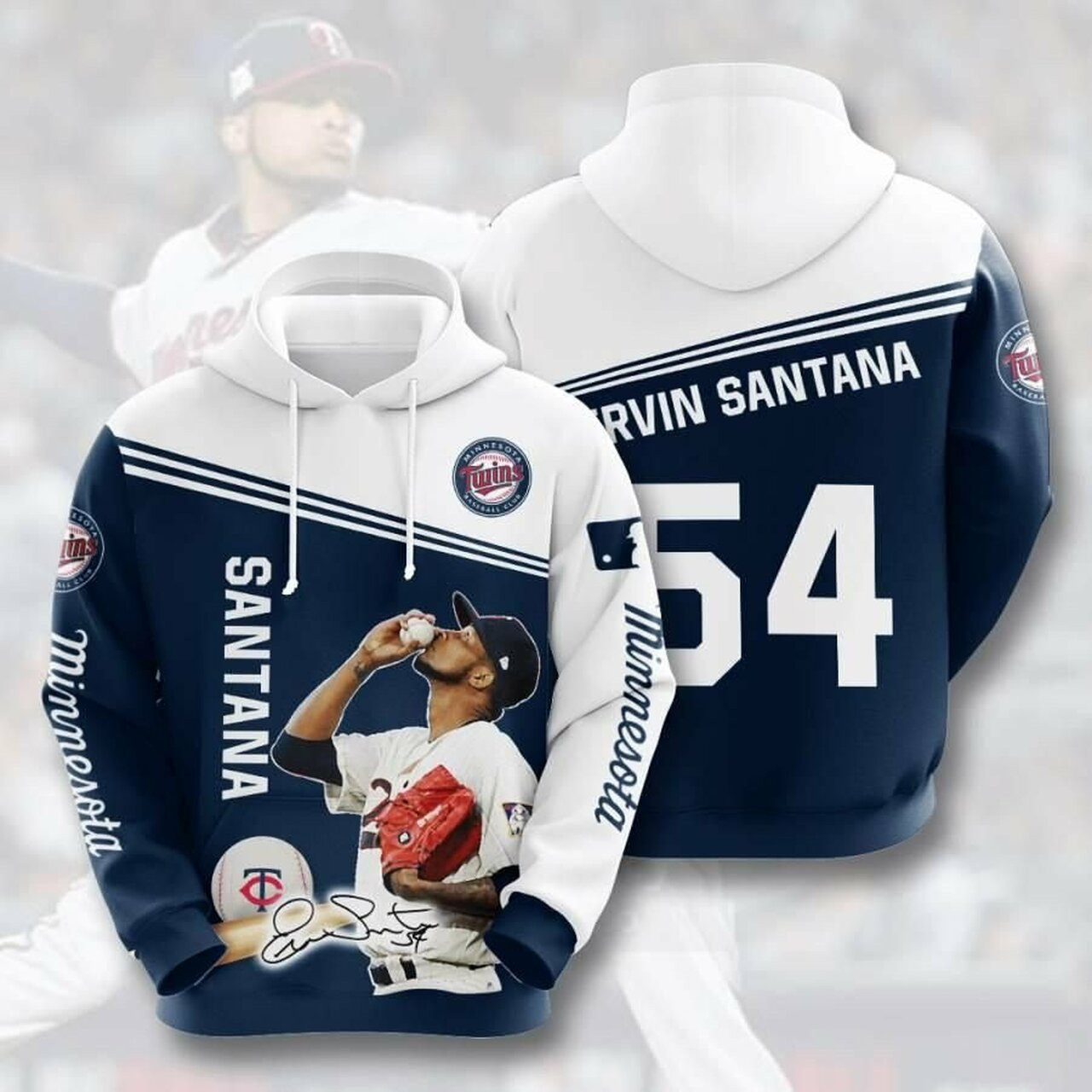 Mlb Minnesota Twins Ervin Santana 3d All Over Print Hoodie