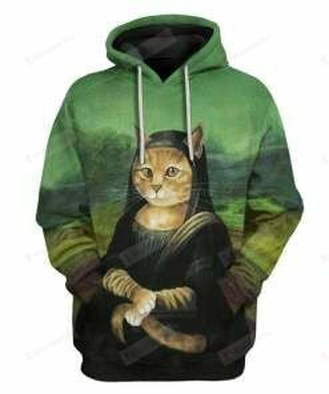 Mona Lisa Cat 3d All Over Print Hoodie, Zip-up Hoodie