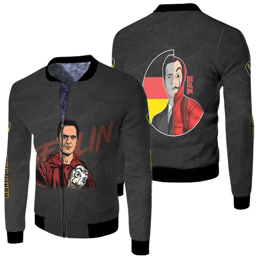 Money Heist Berlin Milwaukee Brewers Black Fleece Bomber Jacket