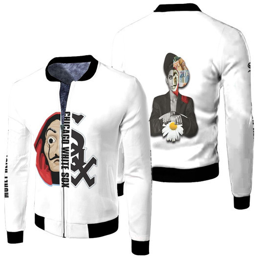 Money Heist Chicago White Sox White Fleece Bomber Jacket