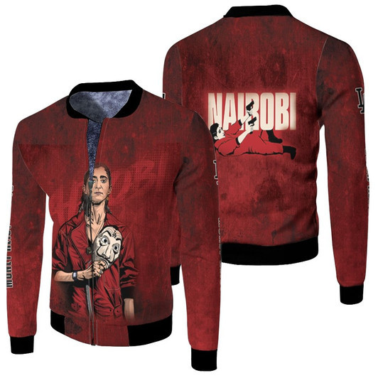 Money Heist Nairobi Los Angeles Dodgers Red Fleece Bomber Jacket