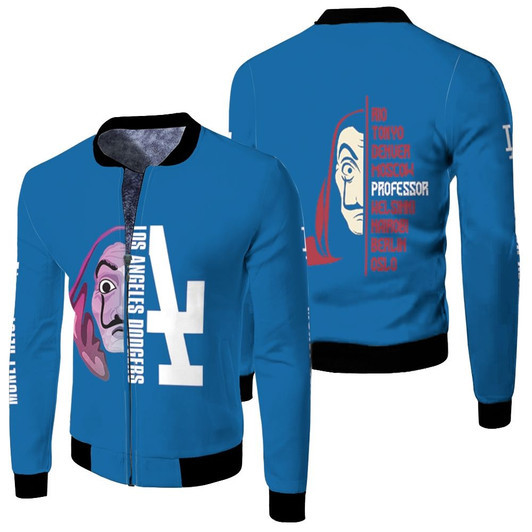 Money Heist The Professor Amazing Leader Los Angeles Dodgers Blue Fleece Bomber Jacket