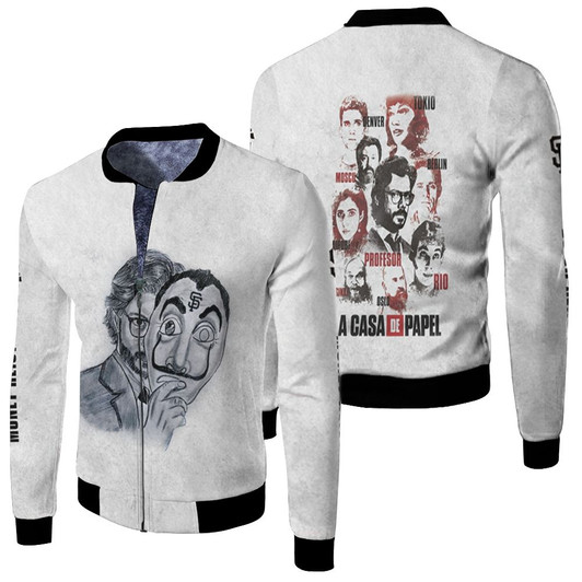 Money Heist The Professor San Francisco Giants La Casa De Papel White Gradient Fleece Bomber Jacket