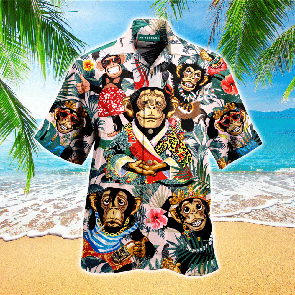 Monkey Mens Hawaiian Shirt Monkey Button Up Shirt for Men and Women