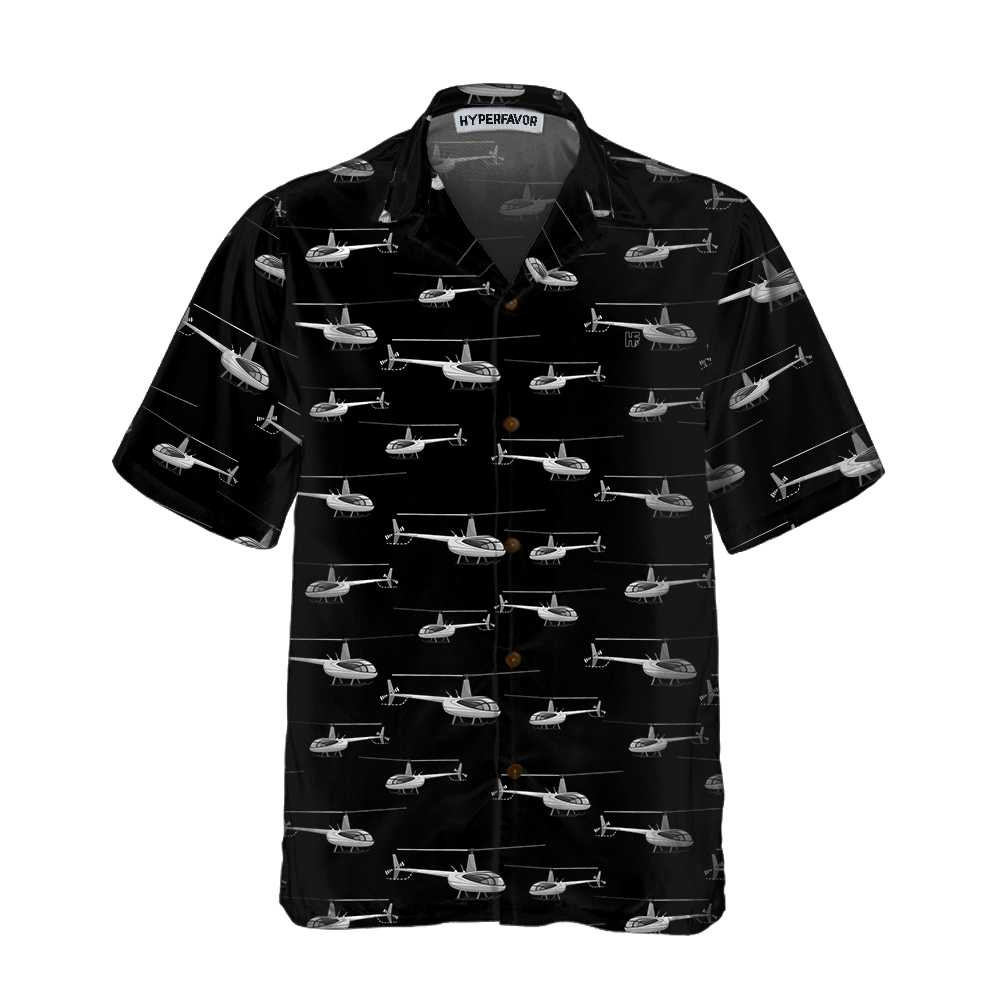 Monochrome Seamless Helicopter Pattern Hawaiian Shirt Black And White Helicopter Shirt For Men