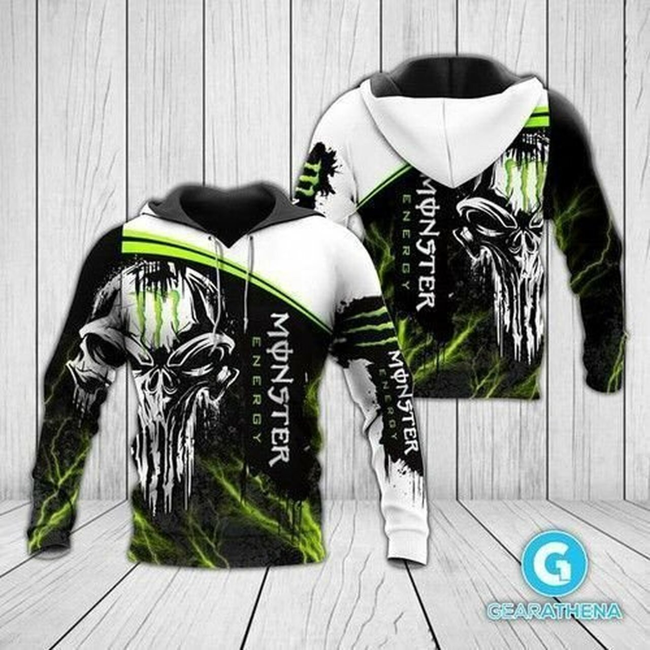 Monster Energy Punisher Skull Black White Green 3d Hoodie