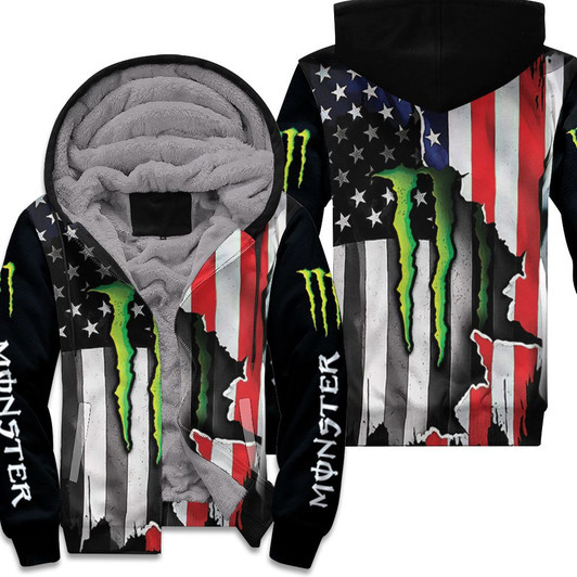 Monster Energy Ripped In American Flag 3D Fleece Hoodie