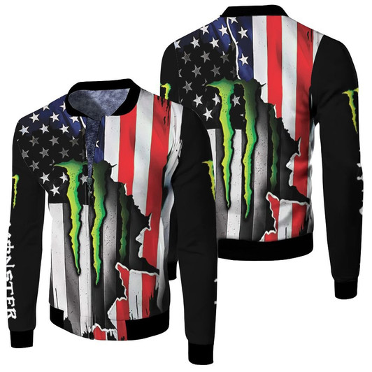 Monster Energy Ripped In American Flag Fleece Bomber Jacket