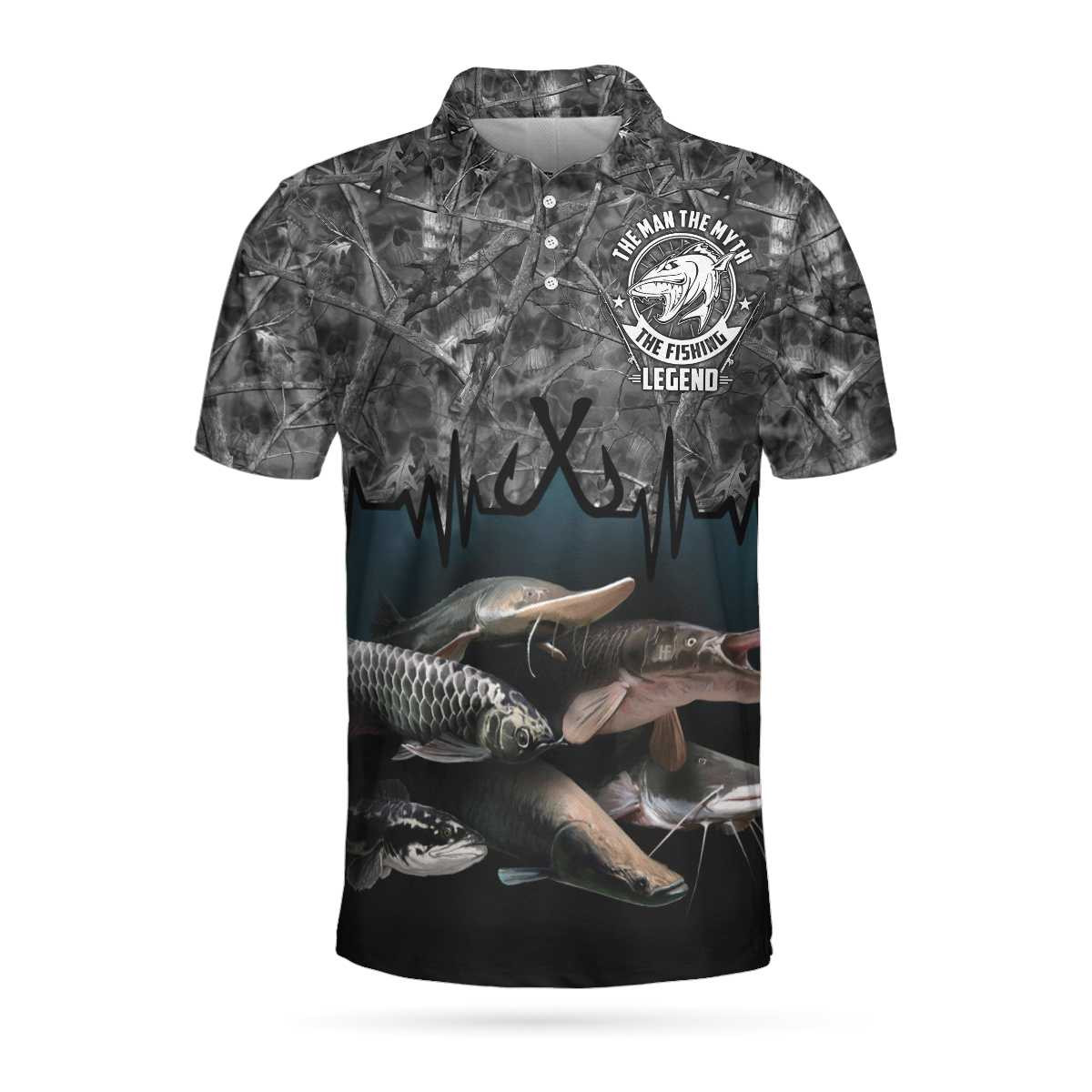 Monster Fish Hunter Polo Shirt The Man The Myth The Fishing Legend Polo Shirt Best Fishing Shirt For Men