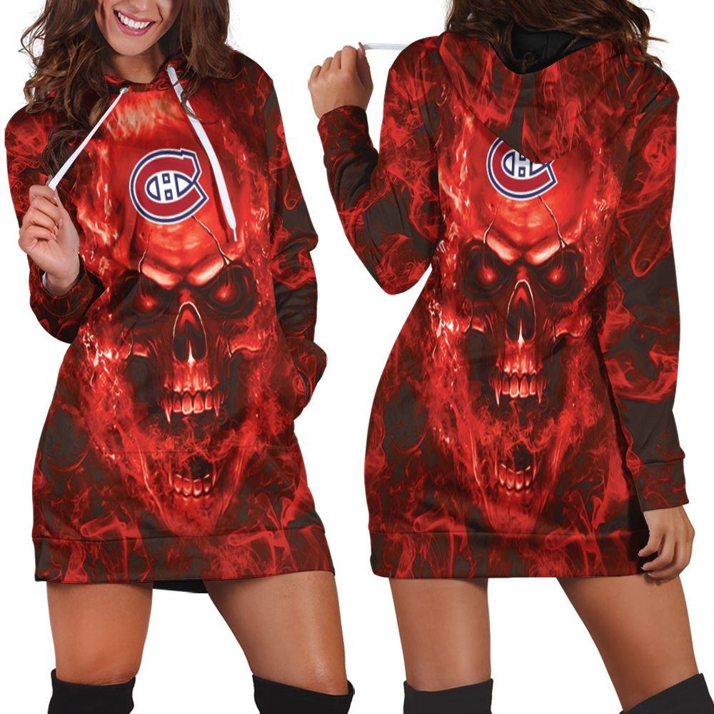 Montreal Canadiens Nhl Fans Skull Hoodie Dress Sweater Dress Sweatshirt Dress