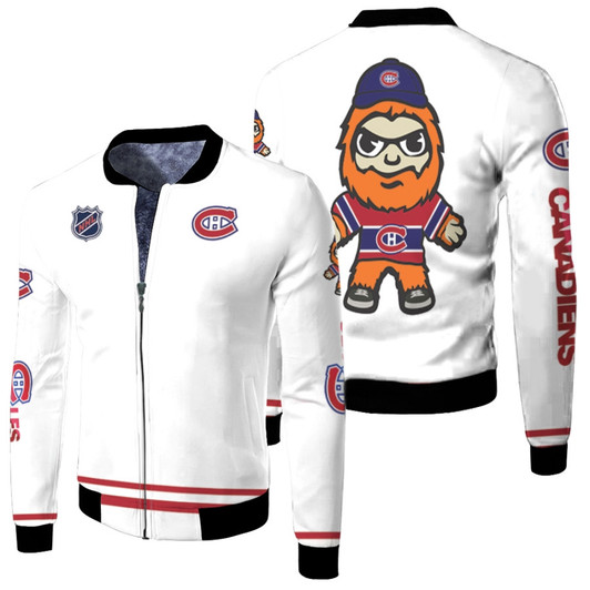 Montreal Canadiens Nhl Ice Hockey Team Youppi Logo Mascot White Fleece Bomber Jacket