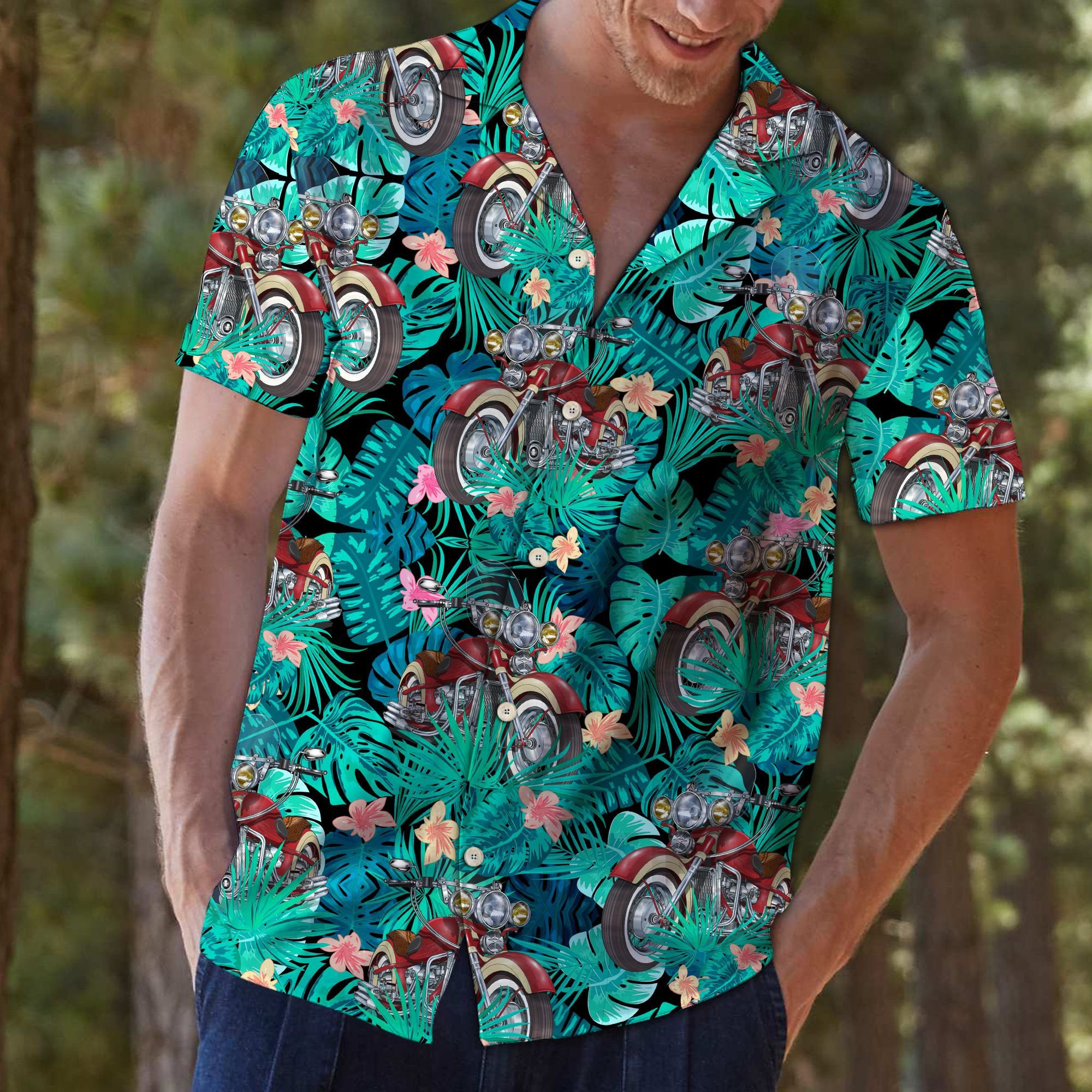 Motorbike Tropical Hawaii Shirt Summer Aloha Shirt