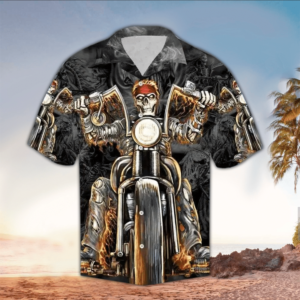 Motorcycle Apparel Motorcycle Button Up Shirt Summer Aloha Shirt, Short Sleeve Hawaiian Shirt