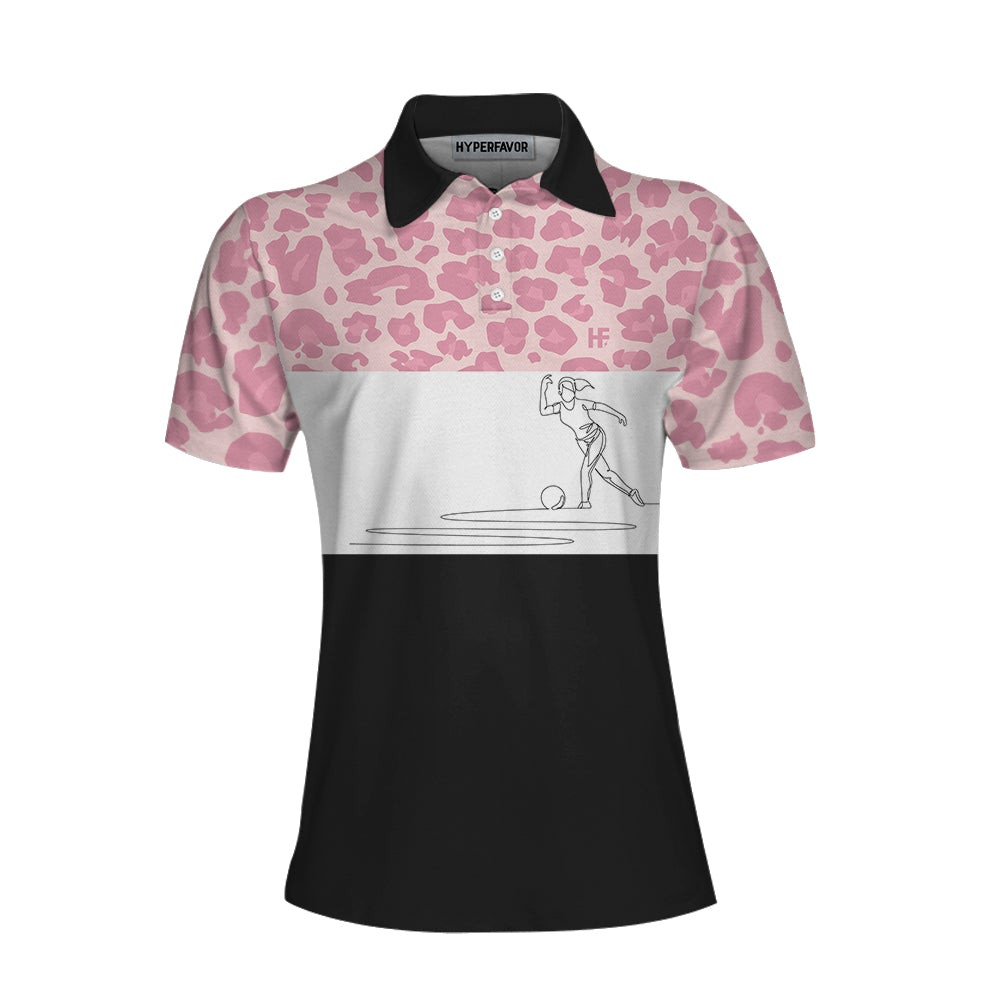 Move Over Boys Let A Girl Show You How To Bowl Short Sleeve Women Polo Shirt Pink Leopard Bowling Shirt