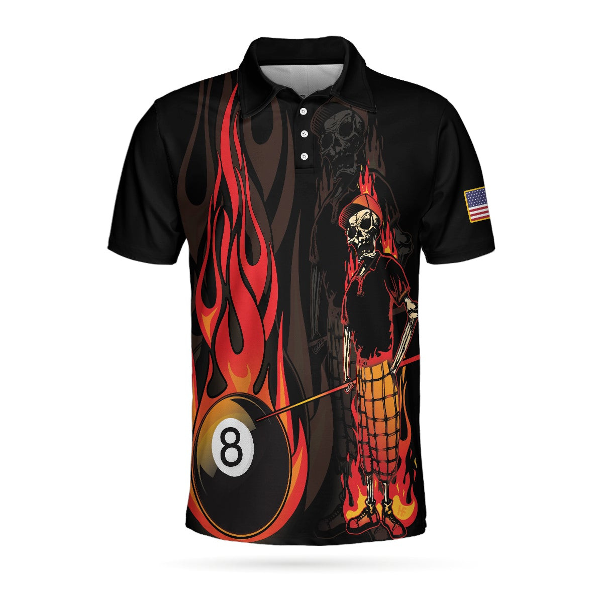 Mr Bones 8 Ball American Flag Billiards Skull Short Sleeve Polo Shirt Cool Skeleton Billiards Shirt For Men