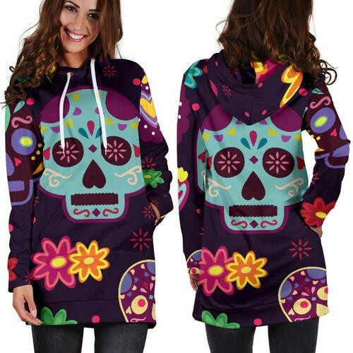 Muerte Skulls And Flowers Hoodie Dress Sweater Dress Sweatshirt Dress 3d All Over Print For Women Hoodie
