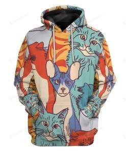 Multi Color Cat 3D All Over Print Hoodie, Zip-up Hoodie