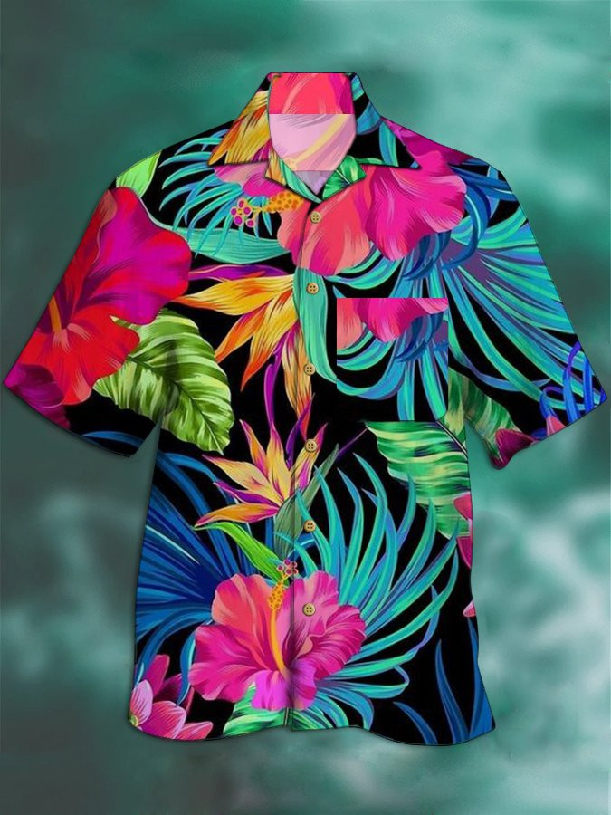 Multicolor Printed Plant Holiday Series Cotton-Blend Shirts  Tops Hawaiian Shirt for Men Women