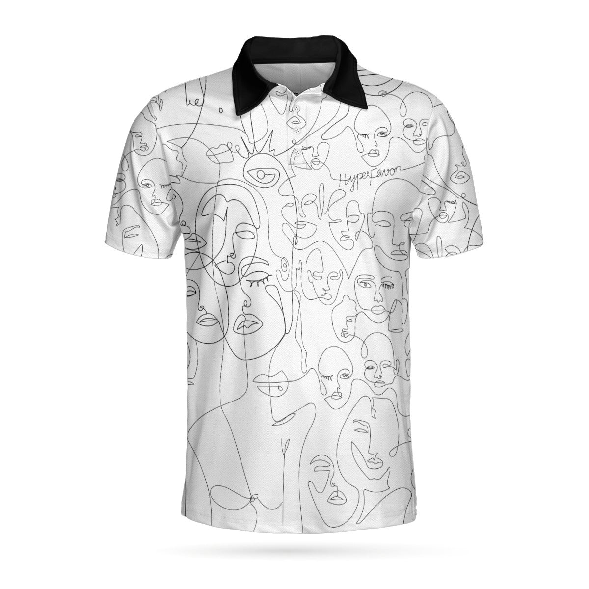 Multiple Face One Line Art White Version Polo Shirt Black And White Abstract Art Polo Shirt For Men