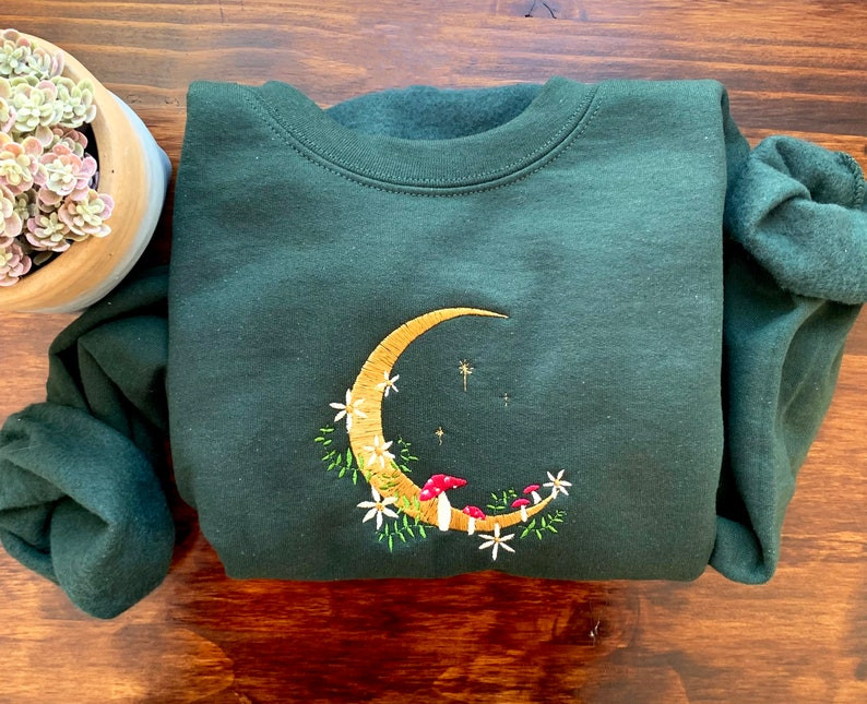 Mushroom Moon Embroidered Crewneck