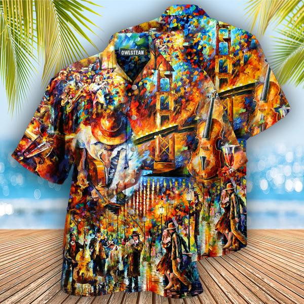 Music Melody Of Night Colorful Violin Art Edition - Hawaiian Shirt - Hawaiian Shirt For Men