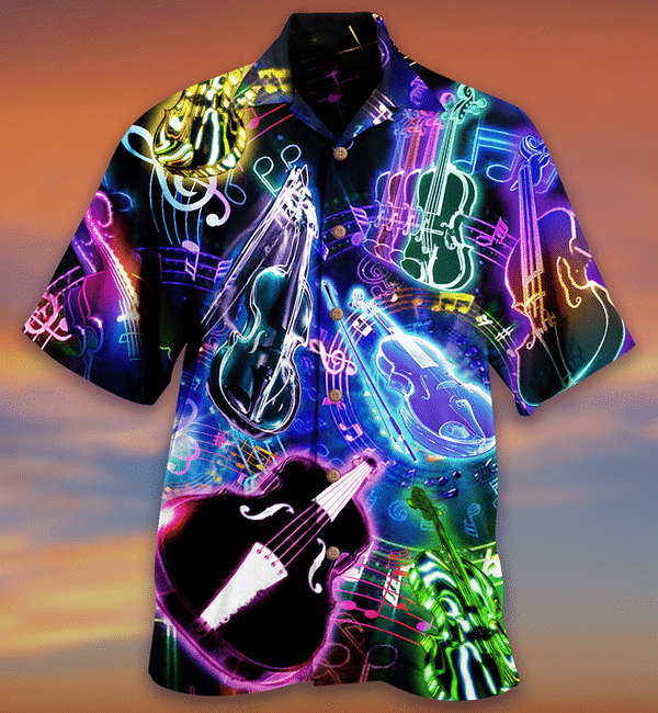 Music Violin Neon Style Limited Edition - Hawaiian Shirt - Hawaiian Shirt For Men