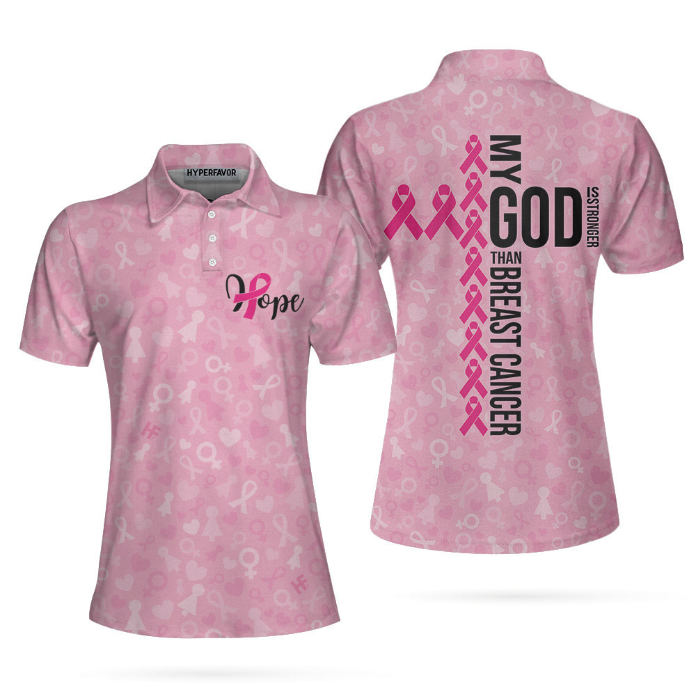 My God Is Stronger Than Breast Cancer Awareness Short Sleeve Women Polo Shirt