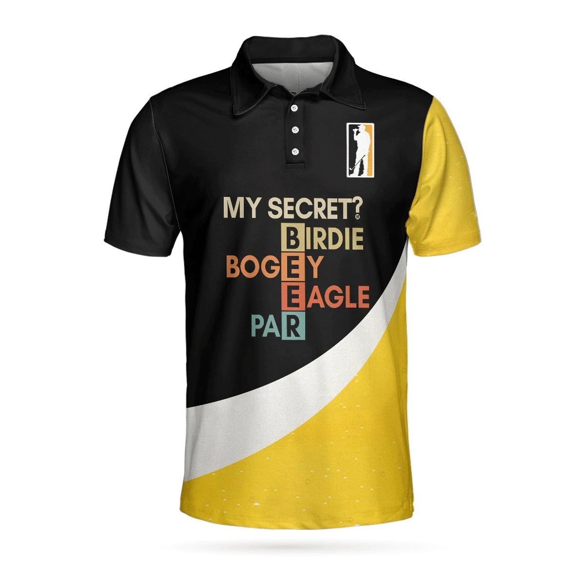 My Golf Secret Beer Short Sleeve Polo Shirt Black and Yellow Polo Shirt Golf Shirt For Beer Lovers