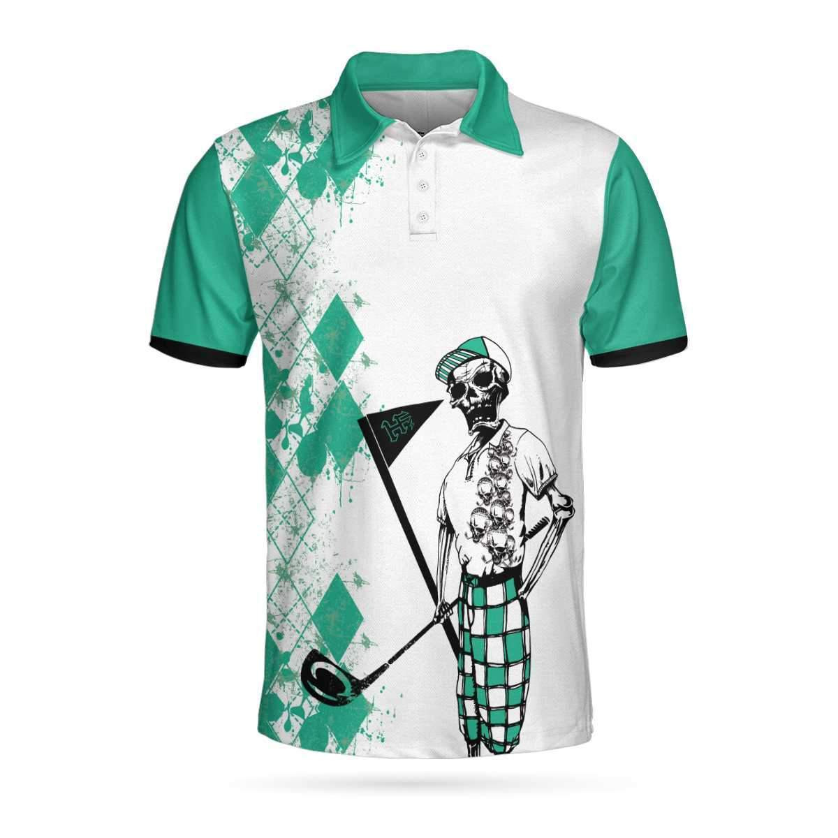 My Green Jacket Is In The Wash Polo Shirt Cyan Argyle Pattern Skeleton Golfer Golf Shirts Short Sleeve Polo For Men