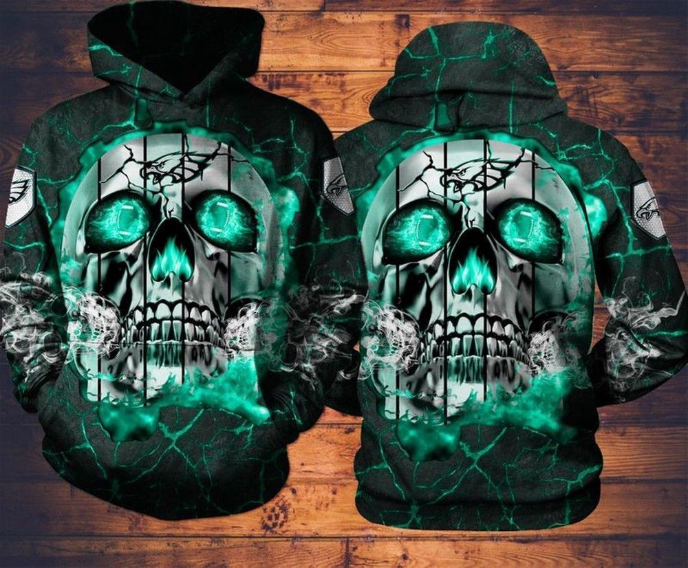 NFL Philadelphia Eagles Neon Green Skull 3D Graphic Printed Men And Women 3D Full Printing Hoodie Zip Hoodie NFL Philadelphia Eagles 3D Full Printing Shirt