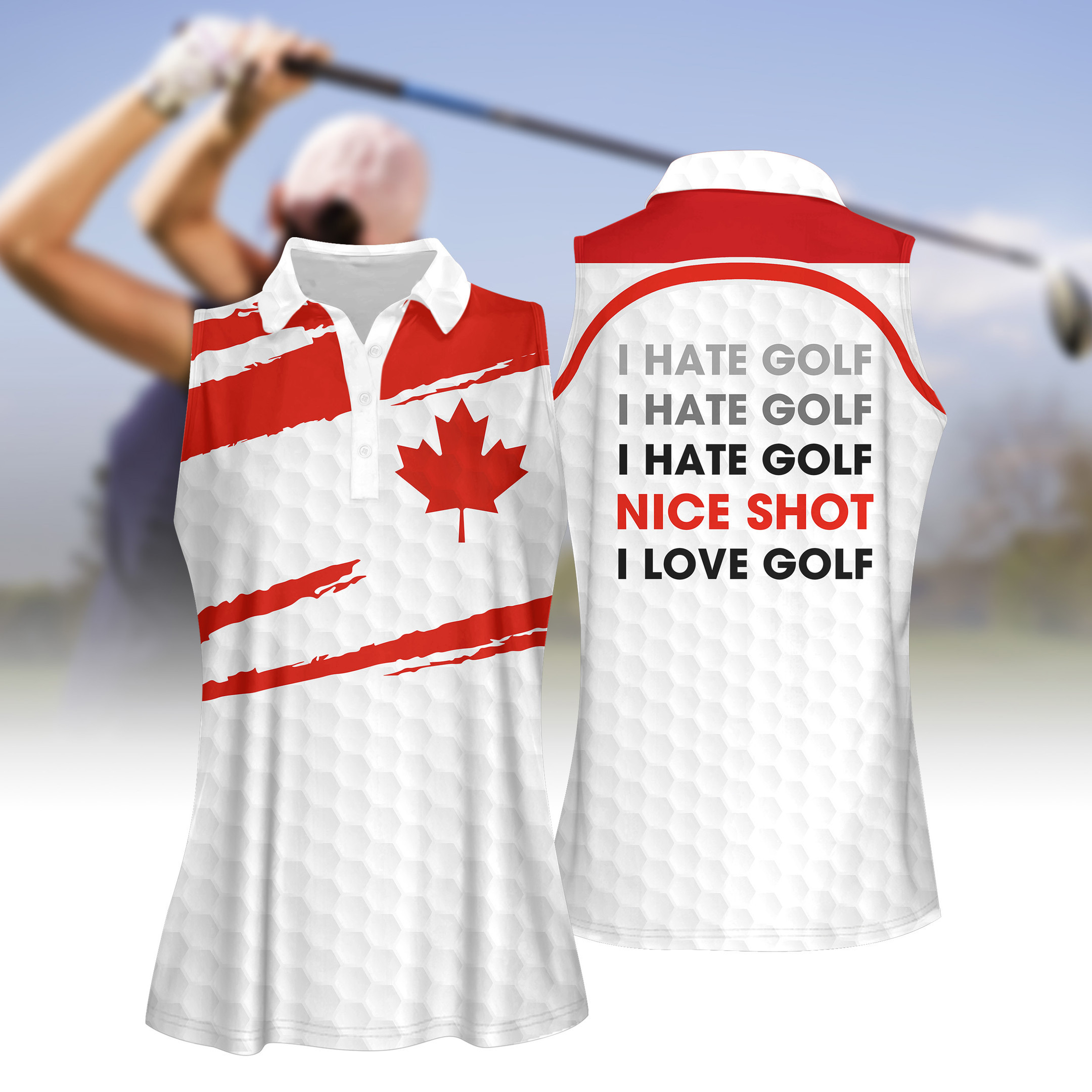 NICE SHOT CANADA FLAG WOMEN SHORT SLEEVE POLO SHIRT SLEEVELESS POLO SHIRT