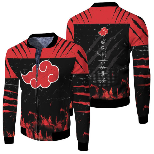 Naruto Akatsuki Red Cloud Logo For Fan Fleece Bomber Jacket