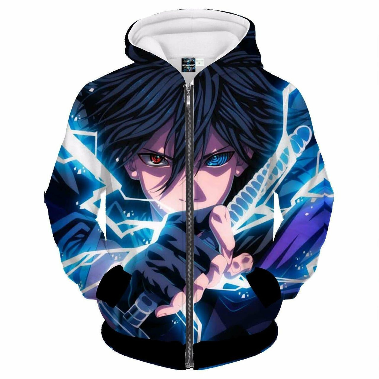 Naruto Uchiha Sasuke Sharingan Rinnegan Chidori Zip Up 3d All Over Print Hoodie