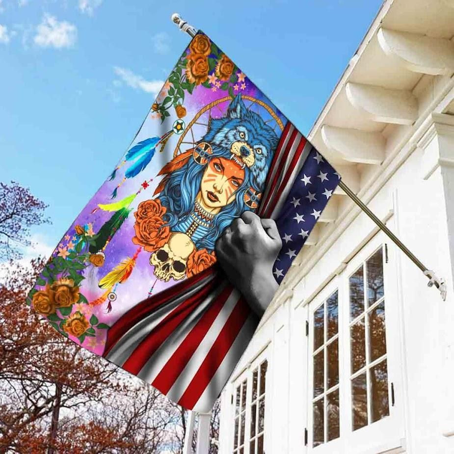 Native America Girl Art Loves Rose Flag American Independence Day Us Garden Flag House Flag