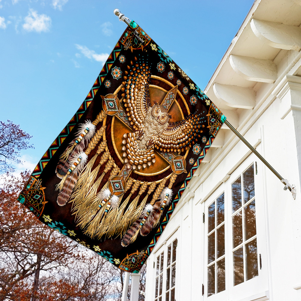 Native American Great Horned Owl Mandala Flag Indian Pride Flag Decorative Outdoor