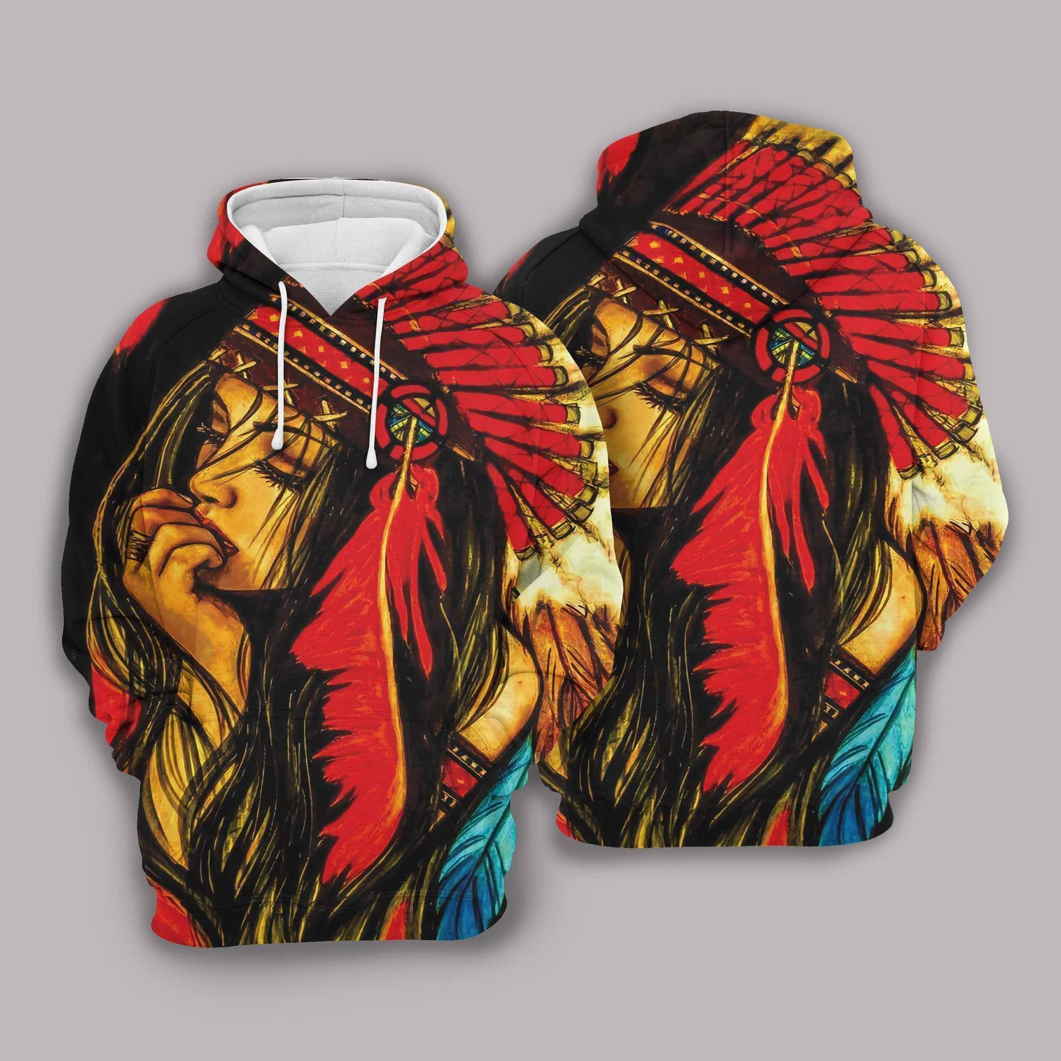 Native American Indian Woman Feather Hoodie BT04