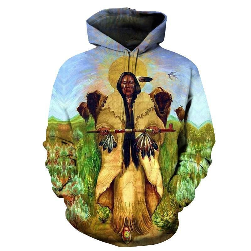 Native American Wakan Tanka And The Great Spirit Bison Pullover Hoodie BT08