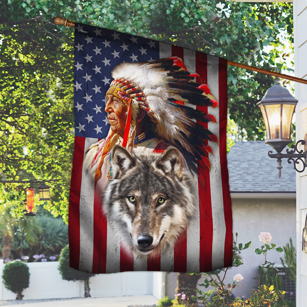 Native American With Wolf Flag American Indian Pride Flag Decorative Outdoor