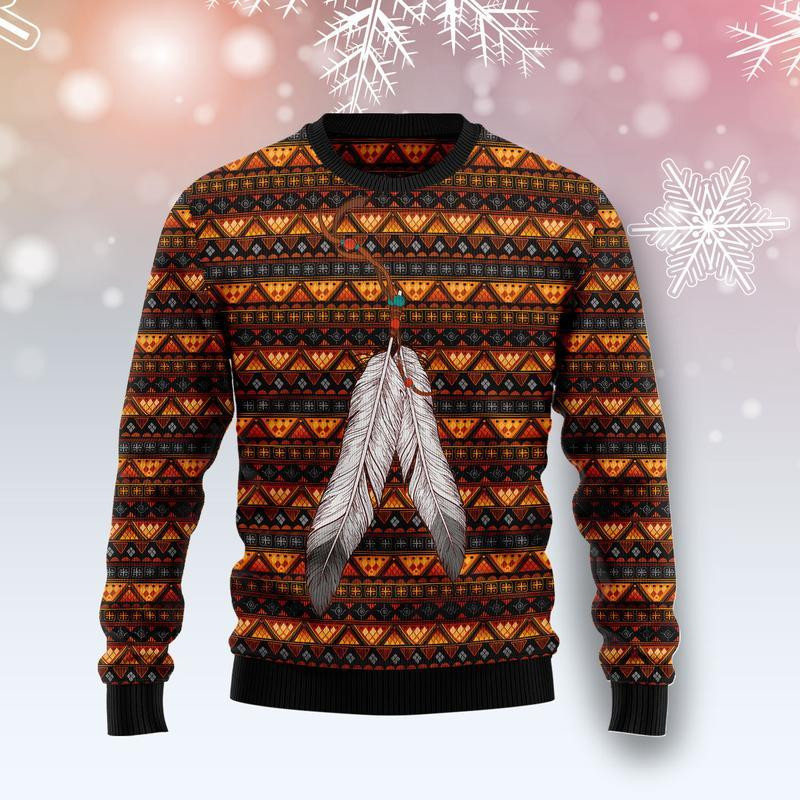 Native Feather Ugly Christmas Sweater Ugly Sweater For Men Women