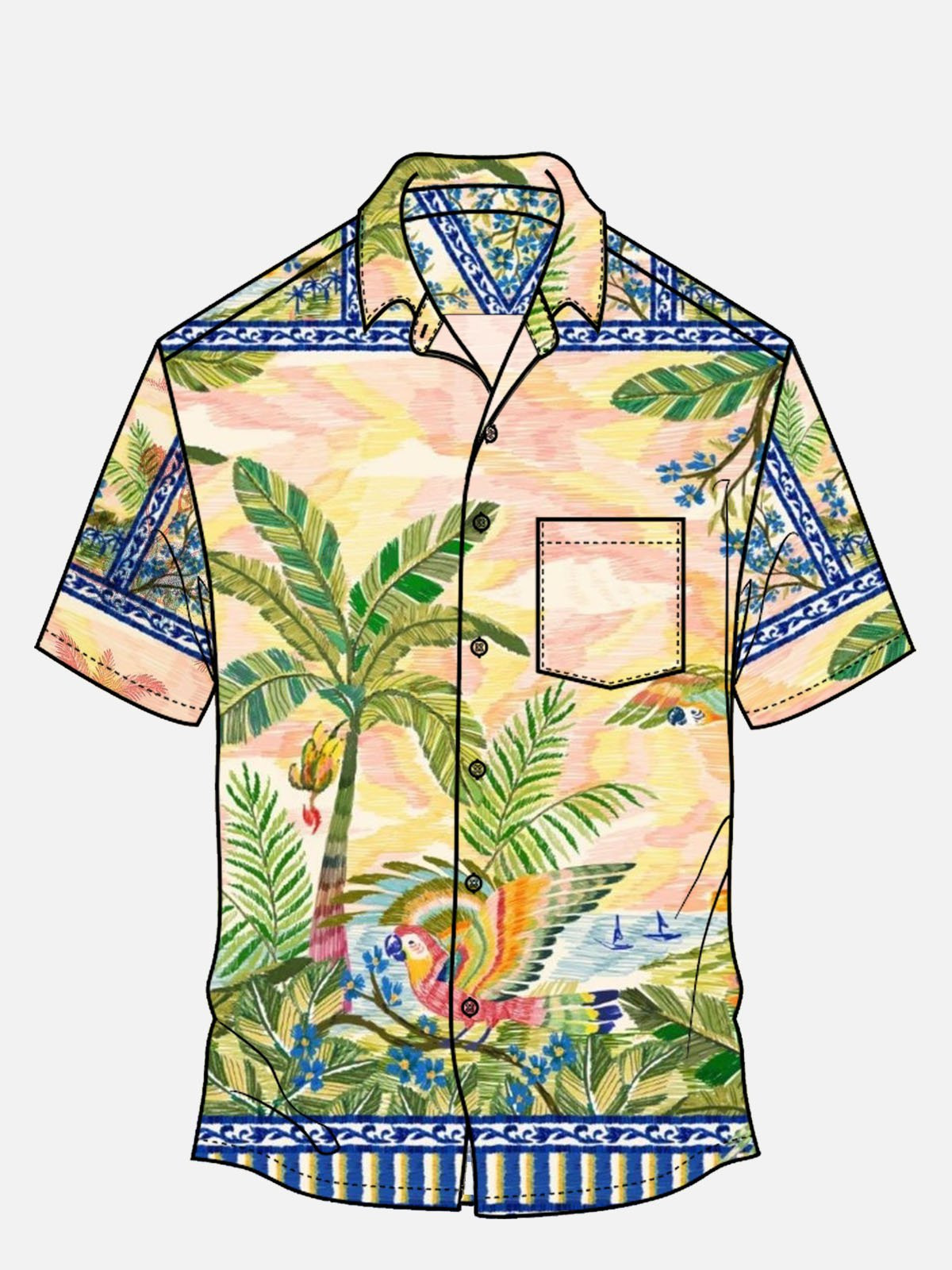 Natural Landscape Parrot Original Mens Hawaiian Shirt By Royaura Designer