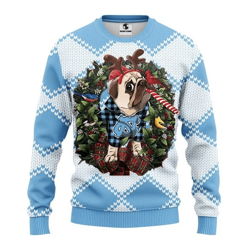 Ncaa North Carolina Tar Heels Pug Dog Ugly Christmas Sweater Ugly Sweater For Men Women