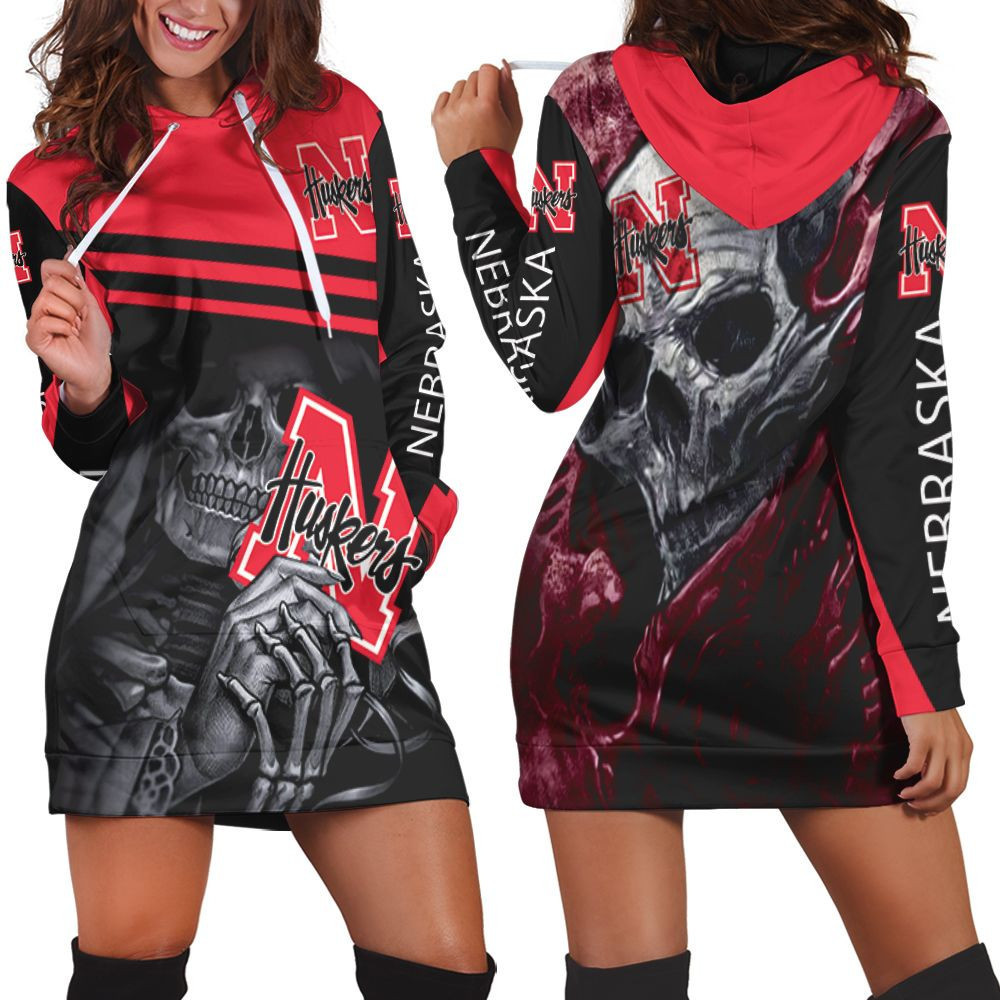 Nebraska Huskers Maiden Skull Fan 3d Hoodie Dress Sweater Dress Sweatshirt Dress