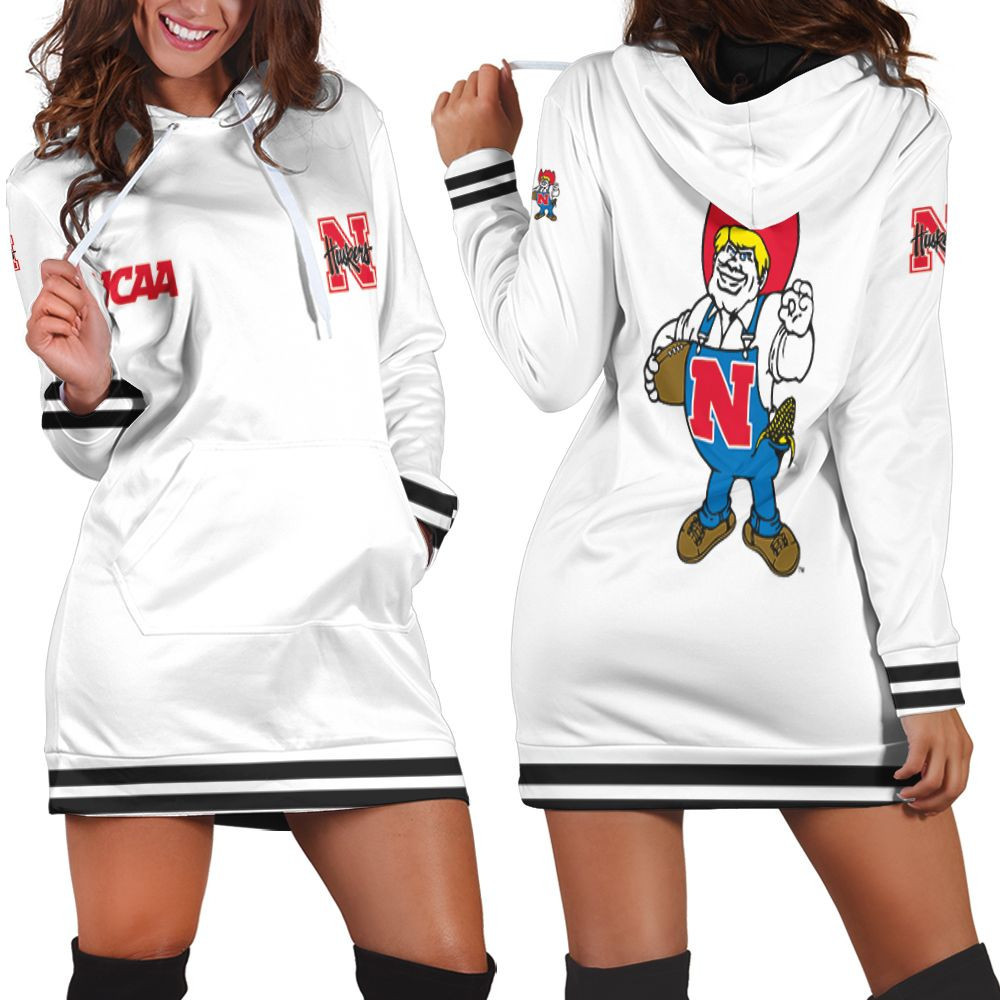 Nebraska Huskers Ncaa Classic White With Mascot Logo Gift For Nebraska Huskers Fans Hoodie Dress Sweater Dress Sweatshirt Dress