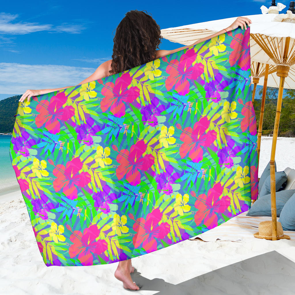 Neon Tropical Pattern Print Sarong Cover Up Neon Tropical Pareo Wrap Skirt Dress
