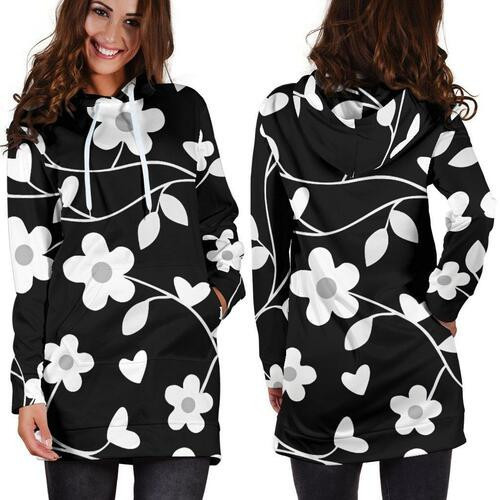 Neutral Floral Black White And Gray Hoodie Dress Sweater Dress Sweatshirt Dress 3d All Over Print For Women Hoodie