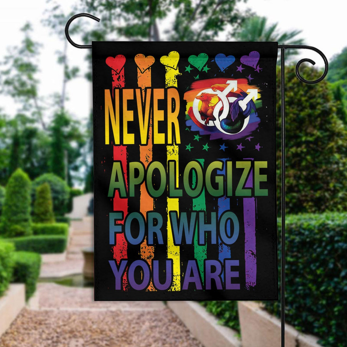 Never Apologize for Who You Are flag Flower LGBT Flag Equality Garden Flag Lgbt Flag LGBT Pride Flag Civil Rights Flag