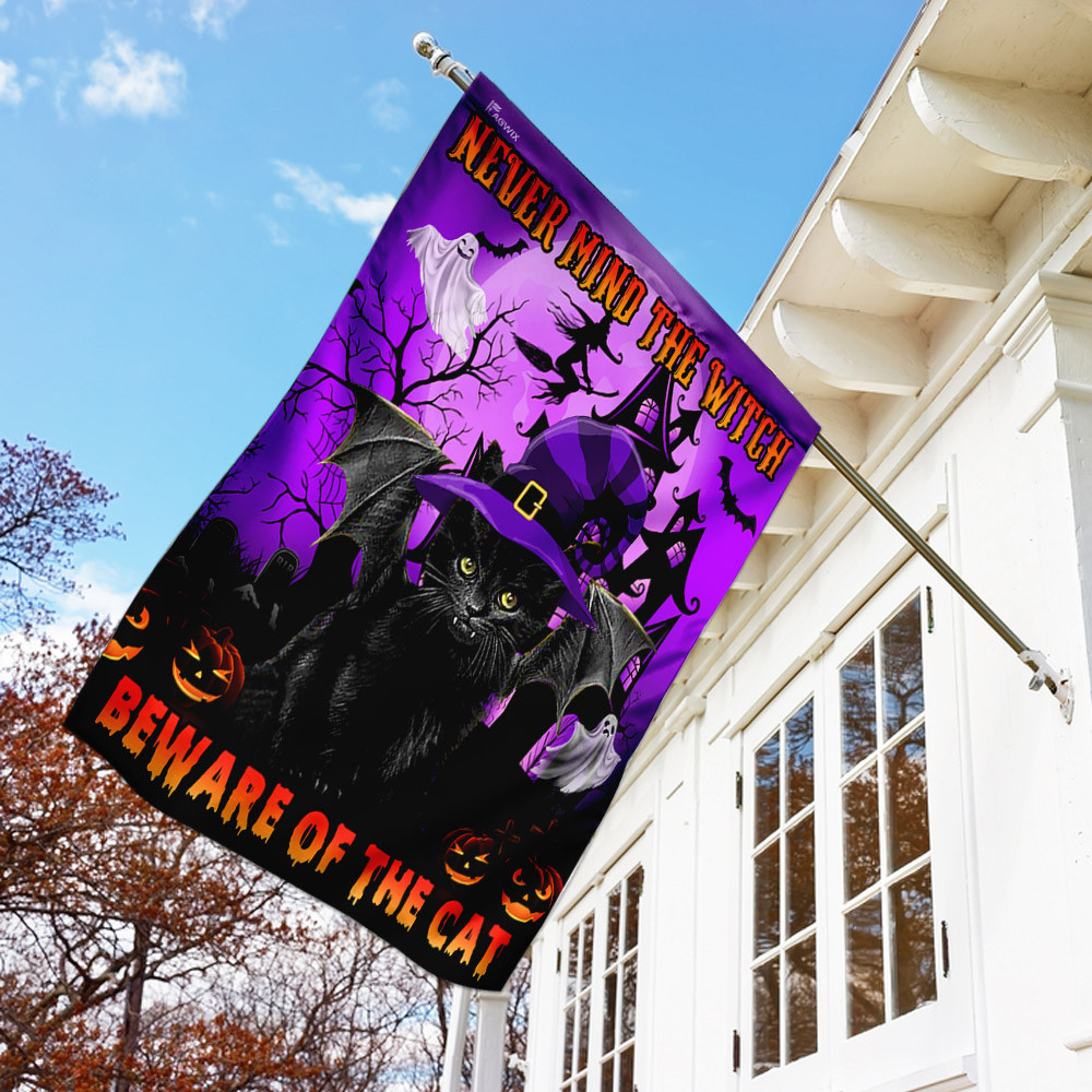 Never Mind The Witch Beware Of The Cat Halloween Flag Halloween Outdoor Decor Fall Yard House Decoration