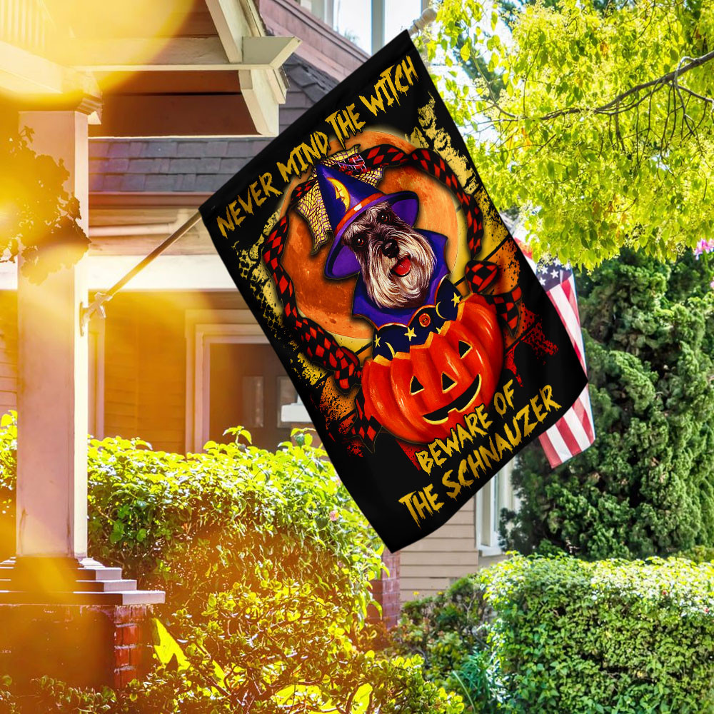 Never Mind The Witch Beware Of The Schnauzer Halloween Flag Halloween Outdoor Decor Fall Yard House Decoration