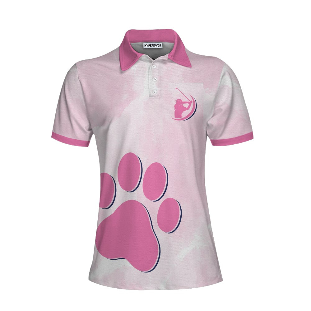 Never Underestimate A Cat Mom Golf Girl V2 Short Sleeve Women Polo Shirt Pink Paw Pattern Golf Shirt Golf Gift For Cat Lovers