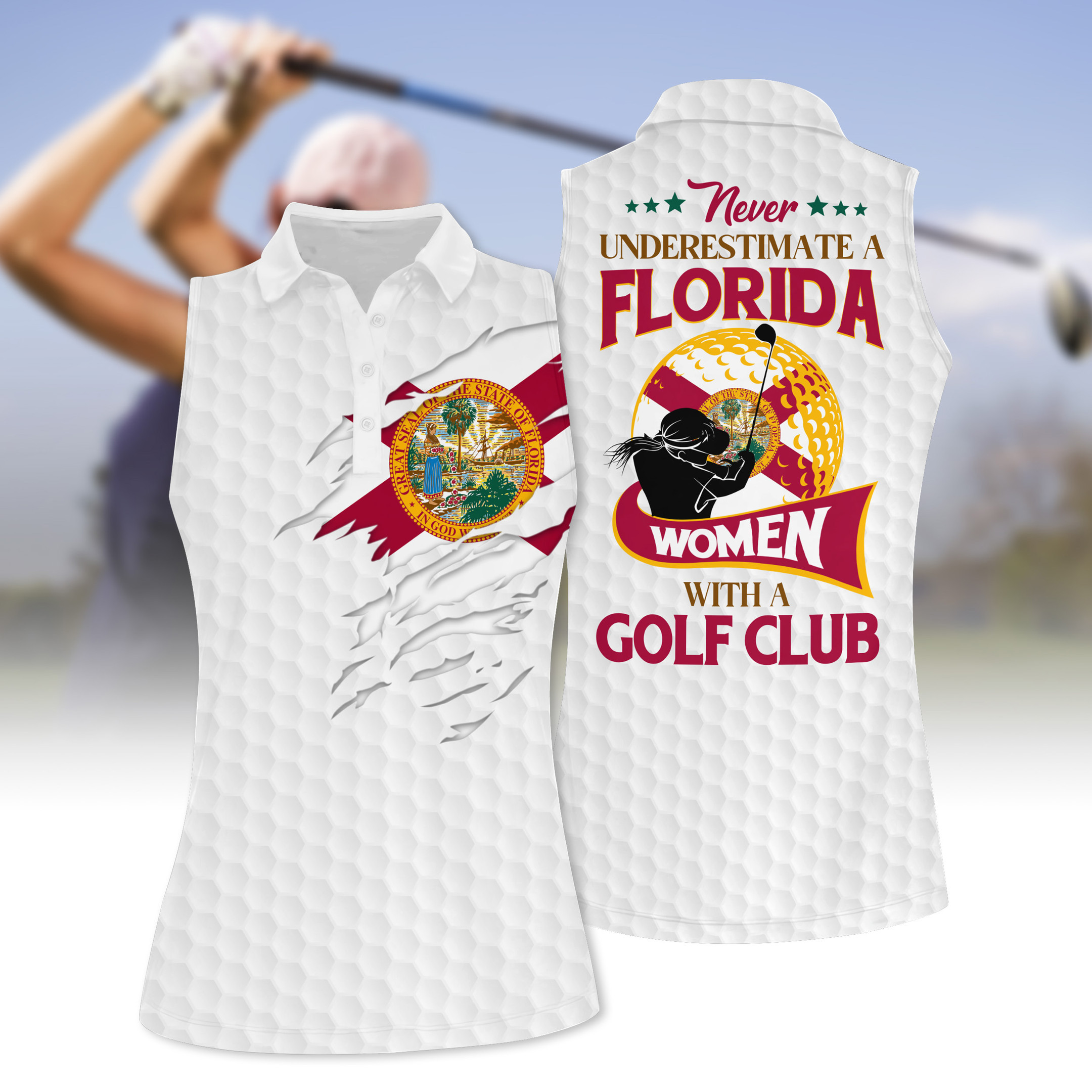 Never Underestimate A Florida Women With A Golf Club Women Short Sleeve Polo Shirt Sleeveless Polo Shirt